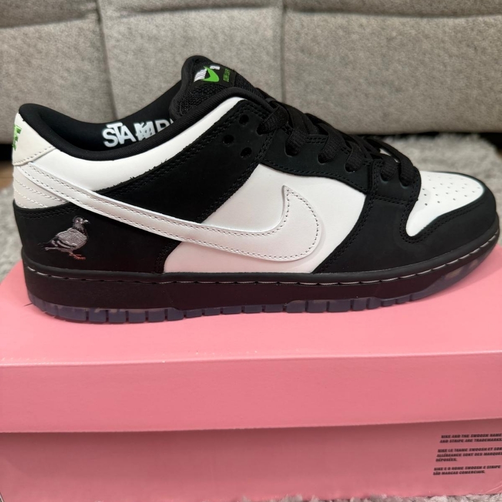 Panda Pigeon Jordan 1 Nike Black and White Low-Top Sneakers